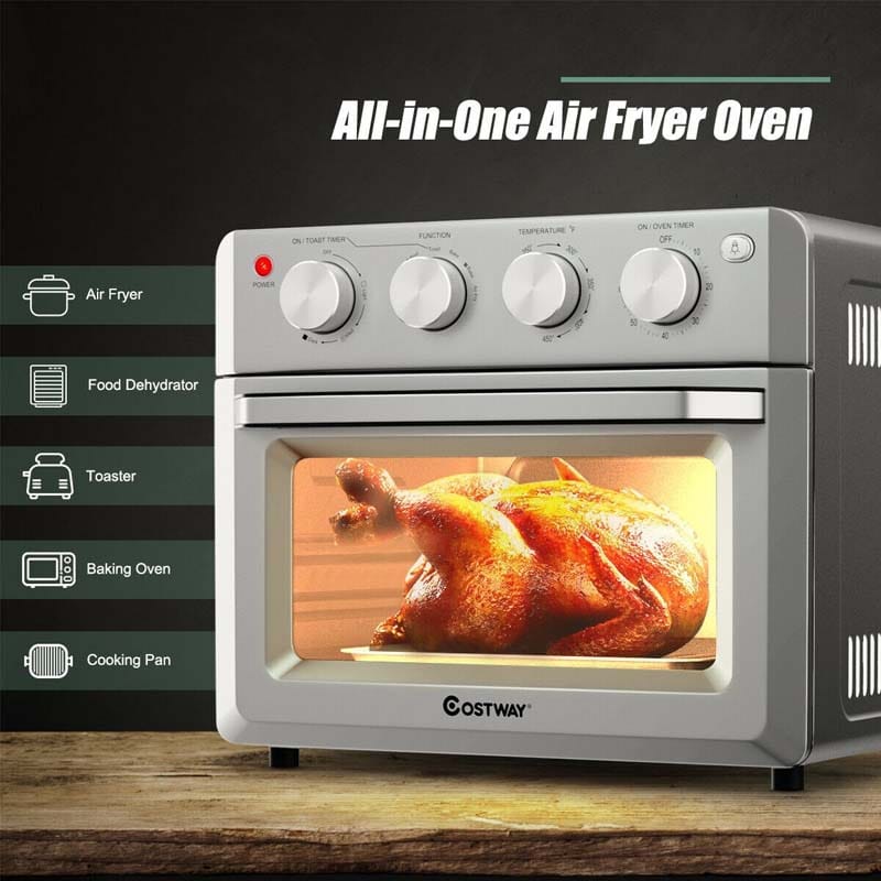 19 QT Toaster Oven Countertop, 7-in-1 1550W Convection Air Fryer with Timer, Temperature Control, 5 Accessories