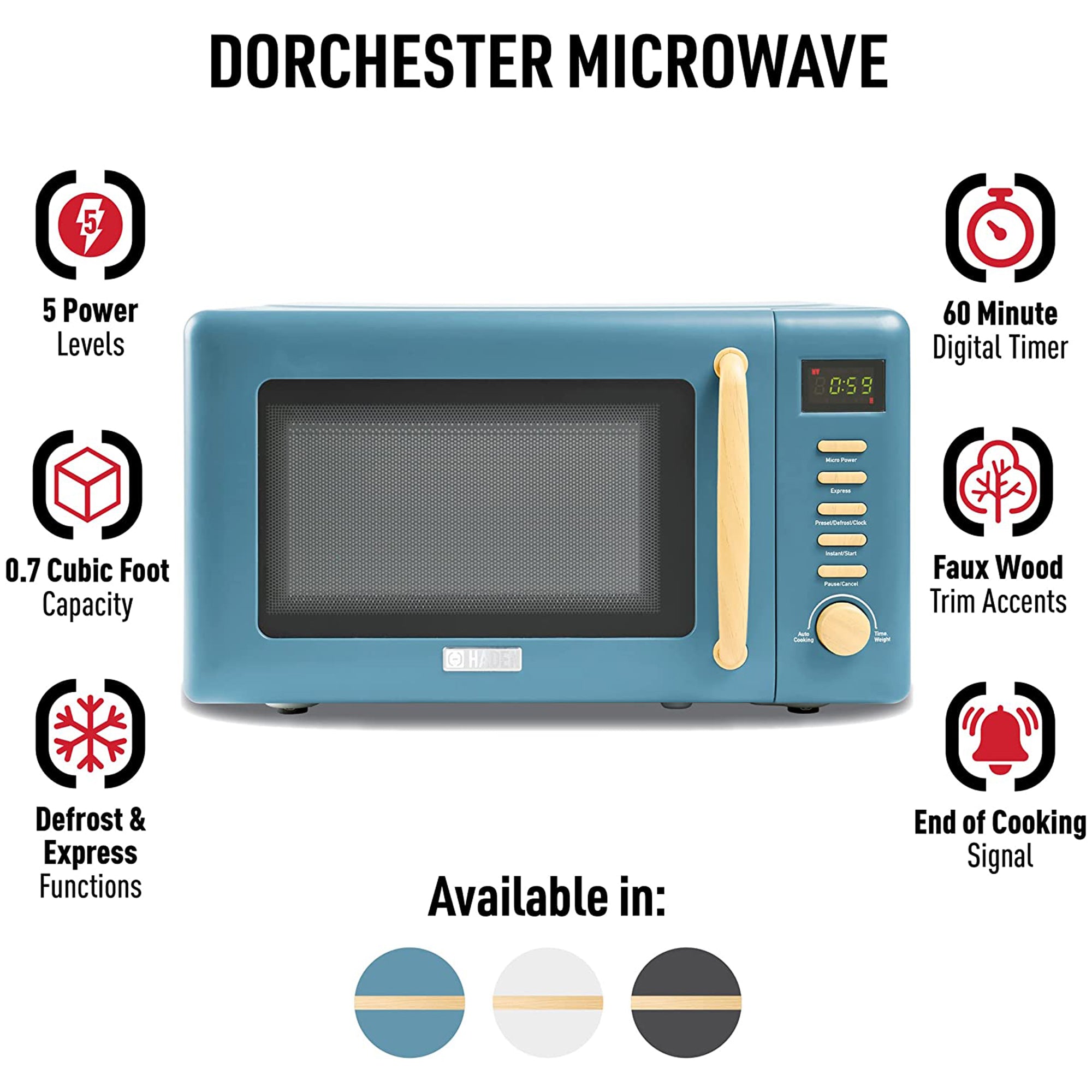 Haden Dorchester 700W Over the Range Compact Home Kitchen Microwave, Stone Blue