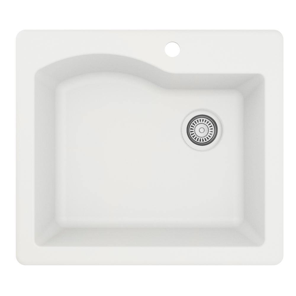 Karran Drop-In Quartz Composite 25 in. 1-Hole Single Bowl Kitchen Sink in White QT-671-WH