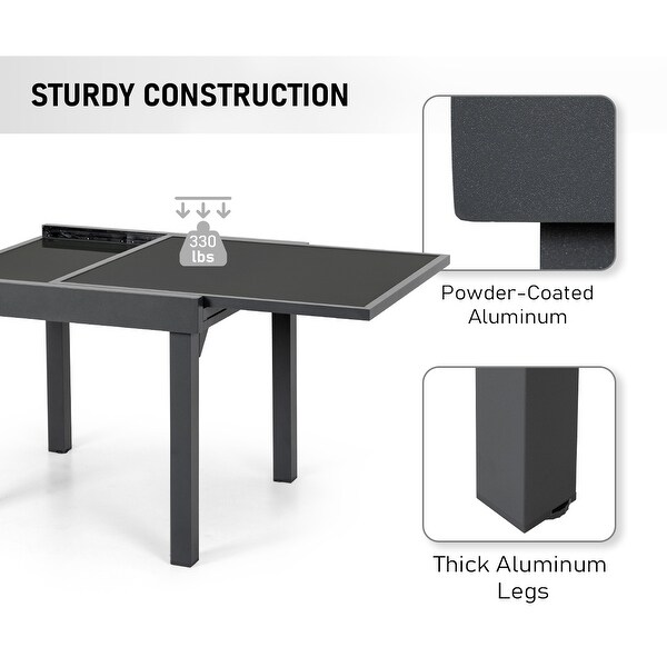 VredHom Outdoor Tempered Glass Top Aluminum Extendable Dining Table