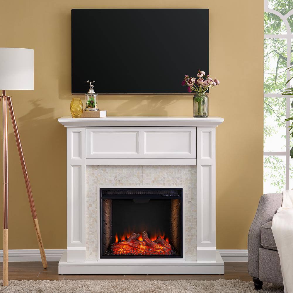 Southern Enterprises Lester Alexa-Enabled Smart 46 in. Electric Fireplace in White HD014623