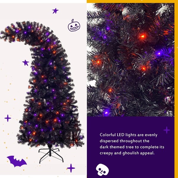 6FT Artificial Fir Bent Top Halloween Christmas Tree with 300 LED Lights Xmas Halloween Style