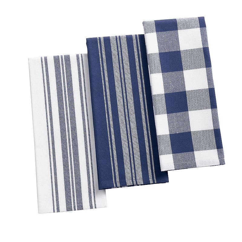 Elrene Home Fashions Farmhouse Living Stripe and Check Kitchen Towels， Set of 3