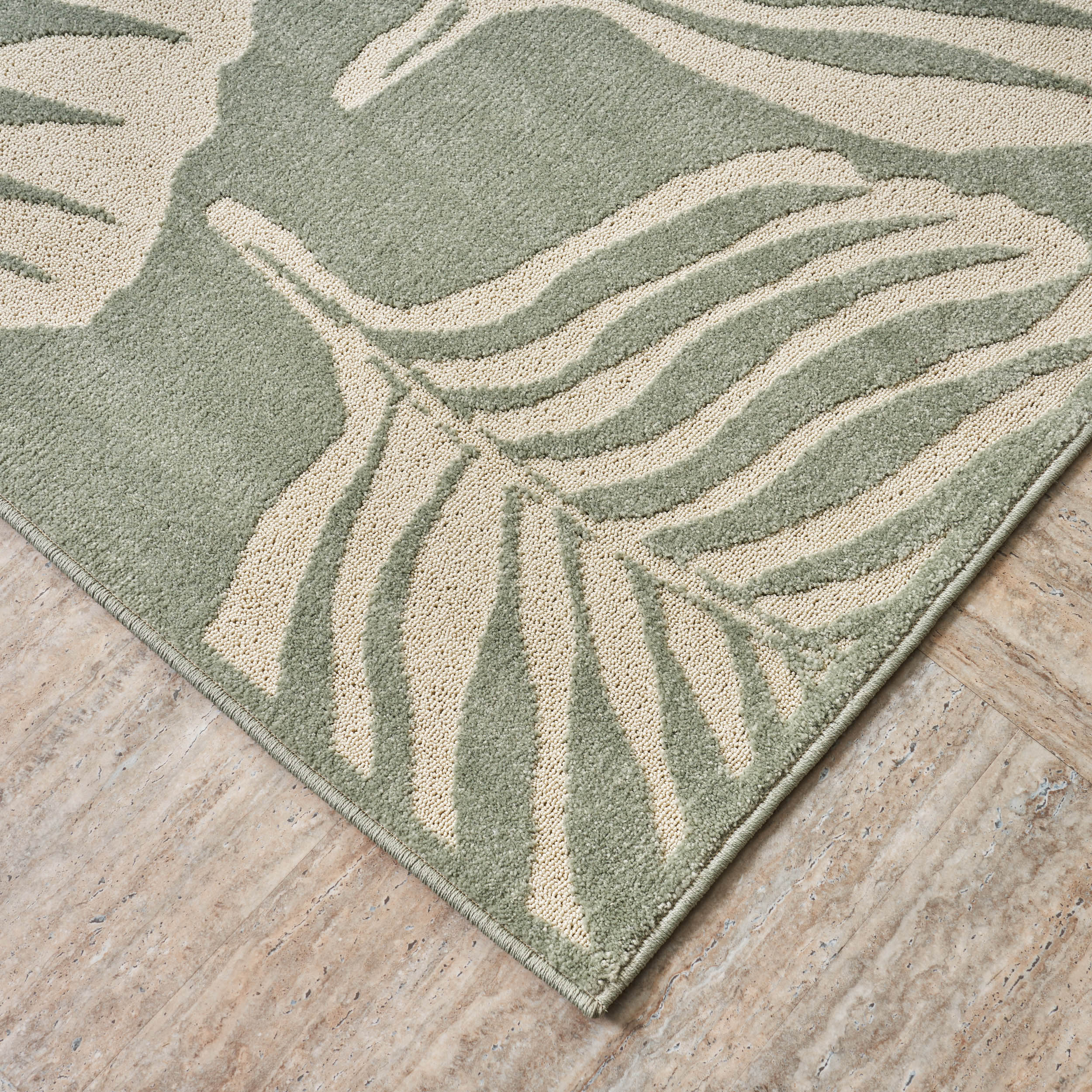 Mabel Outdoor Modern Frond Leaf Green And Ivory Rectangular Area Rug