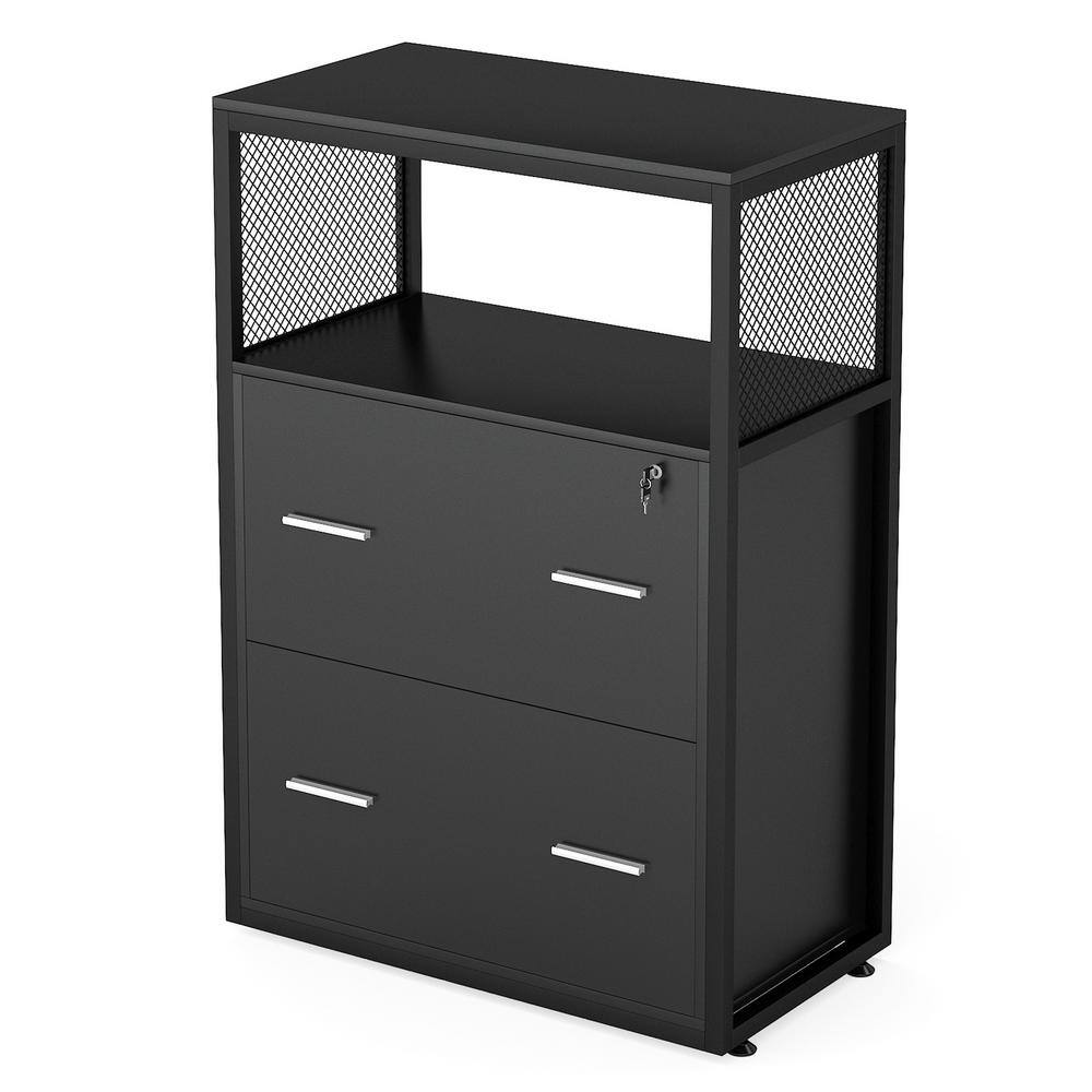 BYBLIGHT Atencio Black File-Cabinet with Lock Open Storage Shelves BB-C0341XF