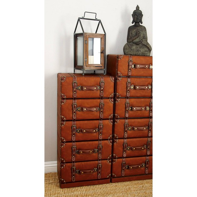 Traditional Faux Leather 5 Drawer Chest Camel Brown Olivia amp May