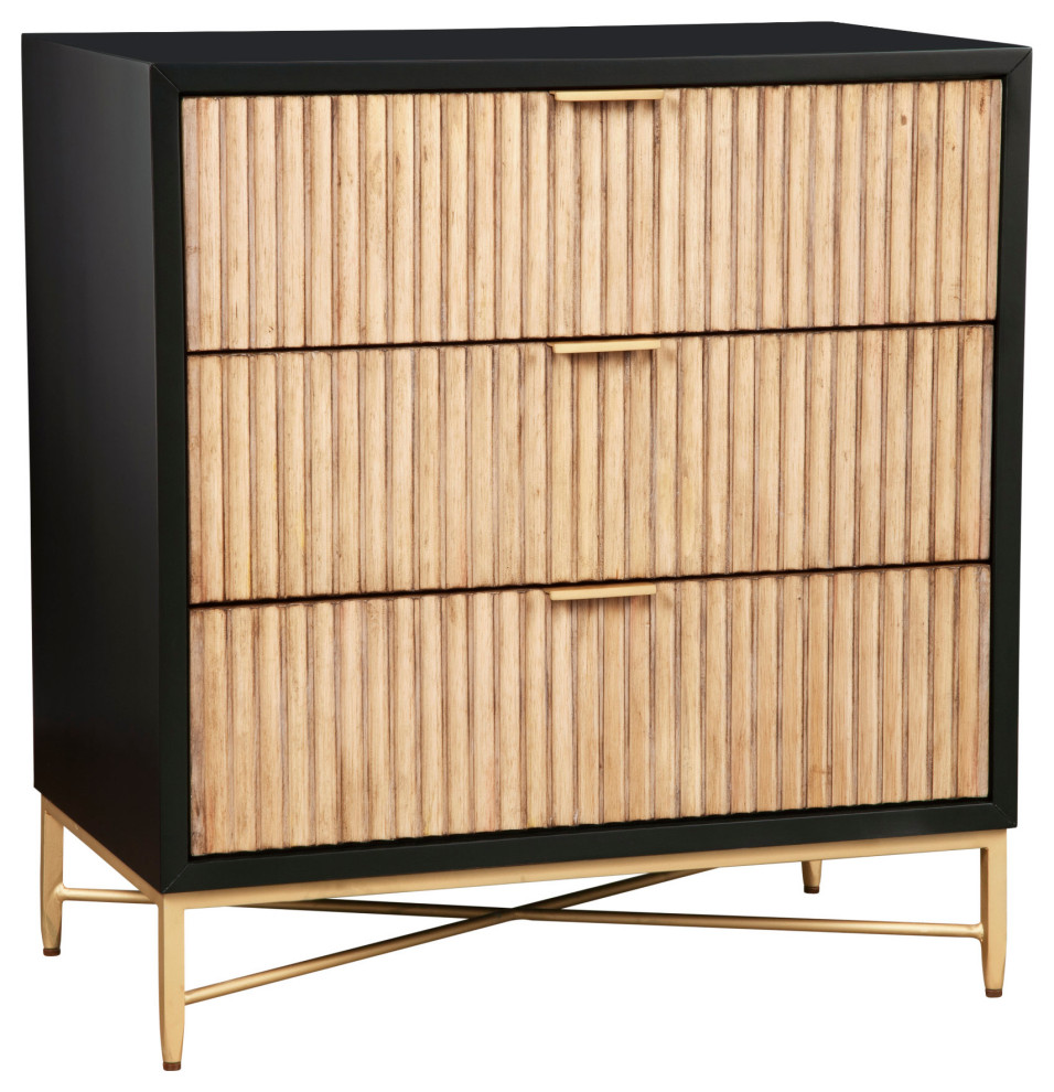 Benzara BM269165 Accent Chest With 3 Corrugated Drawers and Metal Base  Black   Contemporary   Accent Chests And Cabinets   by Uber Bazaar  Houzz