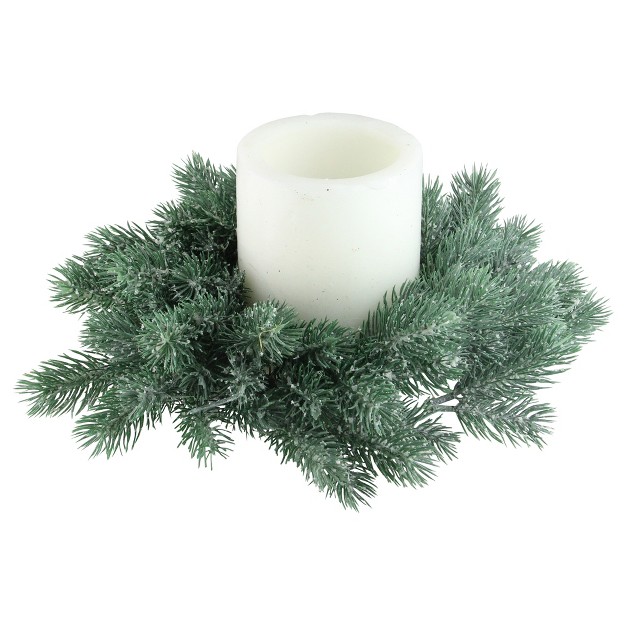 Unlit Frosted Green Pine Christmas Wreath