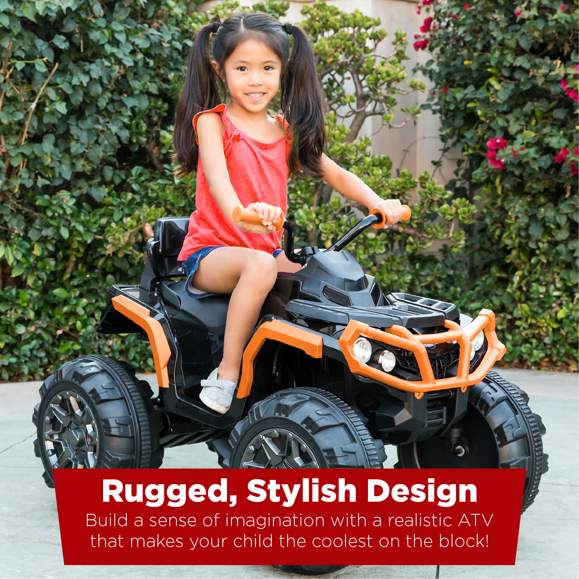 Best Choice Products 12V Kids Ride-On ATV Quad w/ Bluetooth， 3.7mph Max， Treaded Tires， LED Lights， Radio - Orange