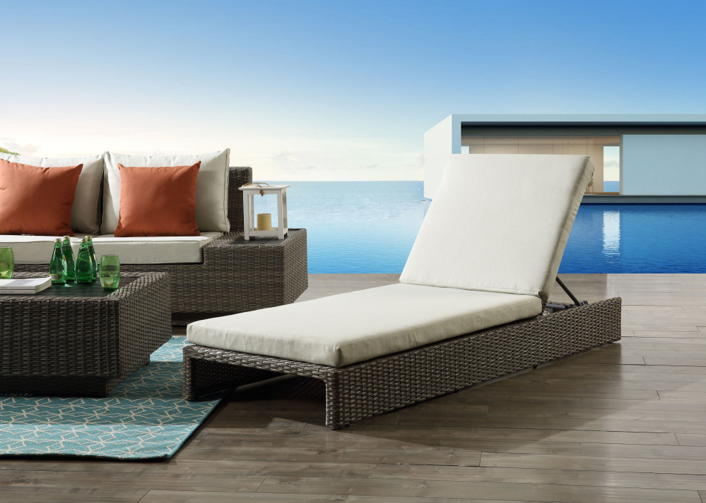 ACME Salena Patio Sun Lounge in Beige Fabric  ampGray Finish   Tropical   Outdoor Lounge Chairs   by Acme Furniture  Houzz