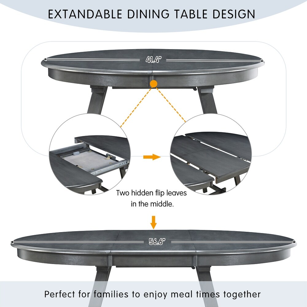 5 Piece Wooden Dining Sets with Extendable Table   Upholstered Chairs