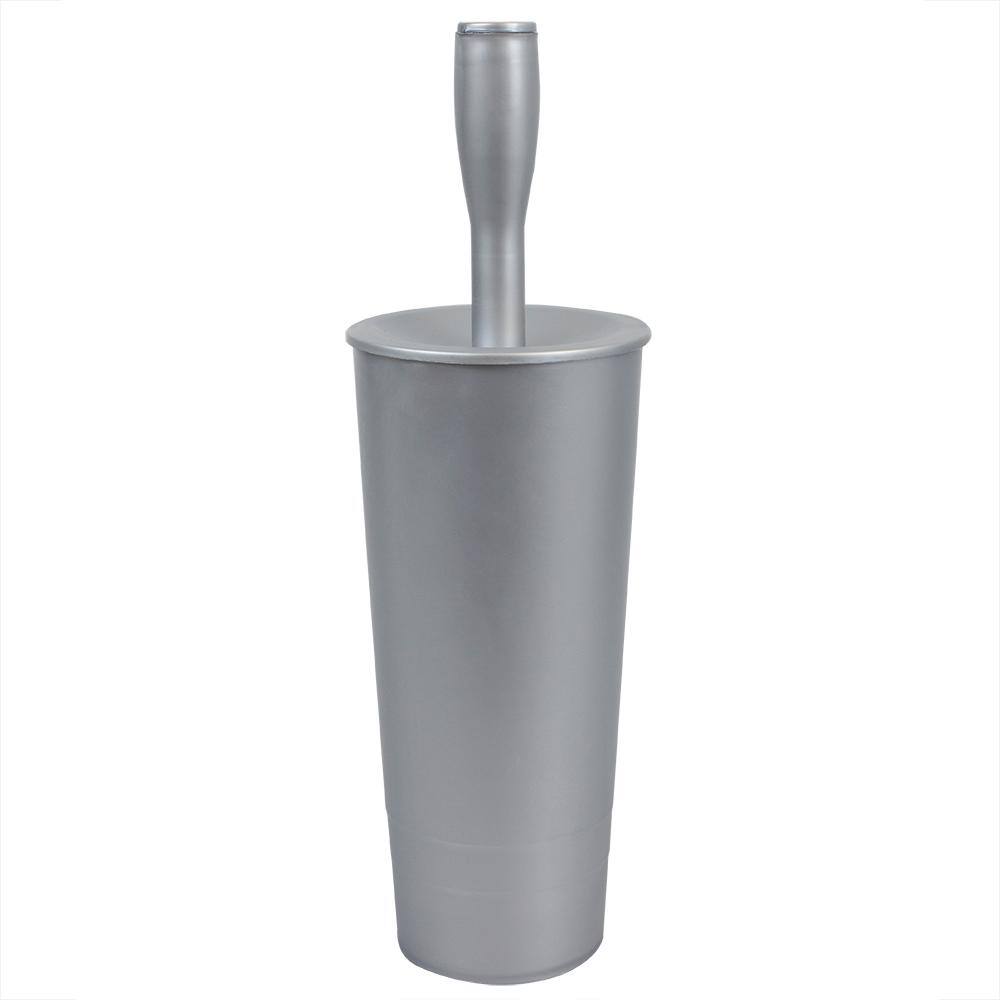 Home Basics Plastic Toilet Brush Holder with Brush in Grey TB45048