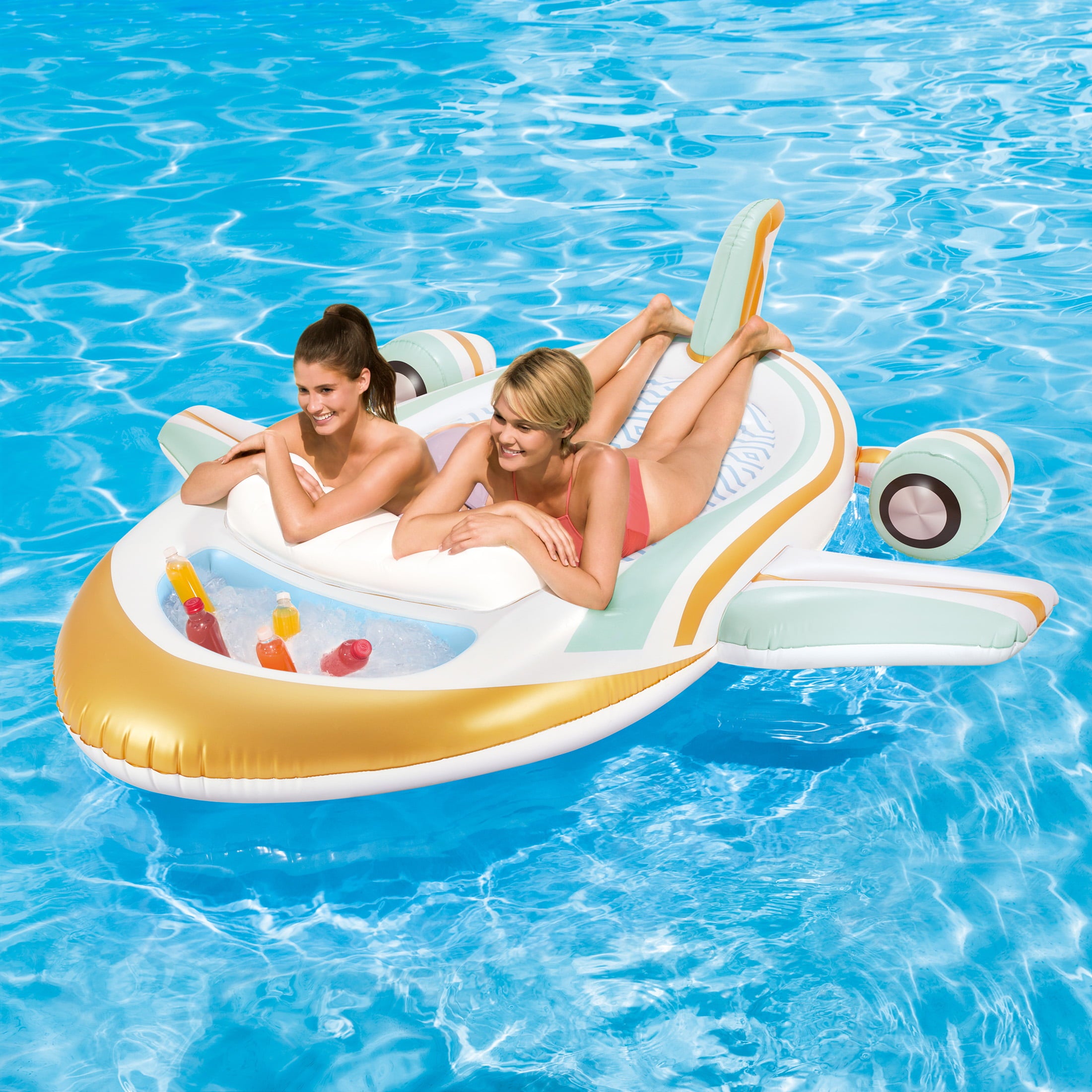 Play Day Inflatable Private Jet Pool Float, White, for Adults, Unisex