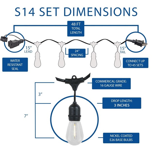 Novelty Lights Warm White Led Edison Lights With 26 Suspended S14 ment Bulbs 48 Feet