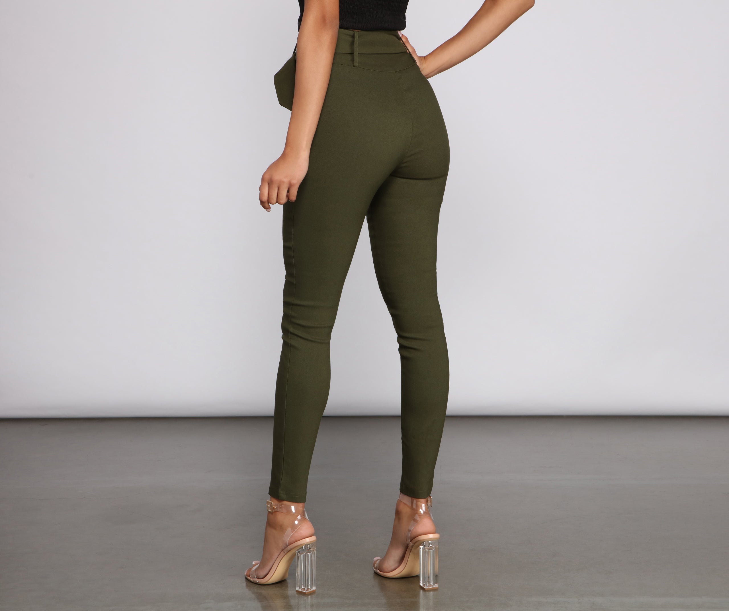 High Waist Belted Skinny Pants