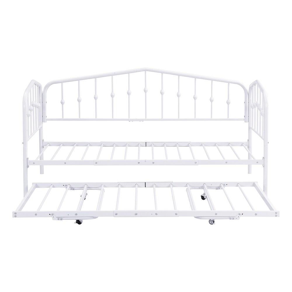 White Twin Size Stylish Metal Daybed with Twin Size Adjustable Trundle