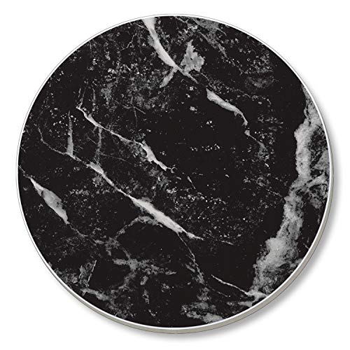 CounterArt Black Marble Design Round Single Absorbent Stone Tumbled Tile Coaster Made in the USA