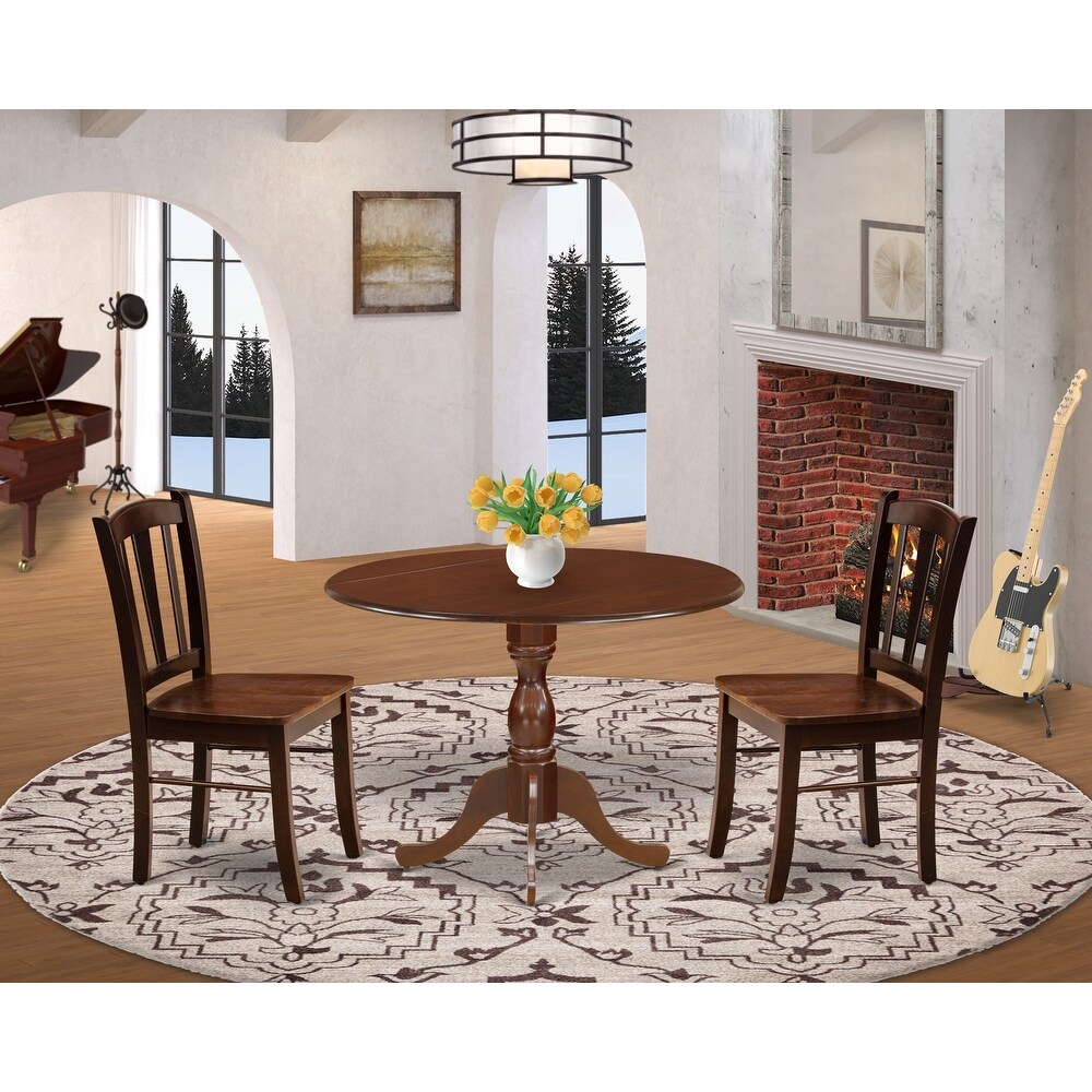 East West Furniture Dining Set Contains a Round Dining Table with Dropleaf and Kitchen Chairs  Mahogany (Pieces Option)