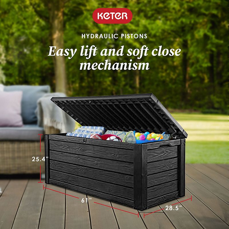 Keter Westwood 150 Gallon Plastic Outdoor Furniture Storage Deck Box， Dark Gray