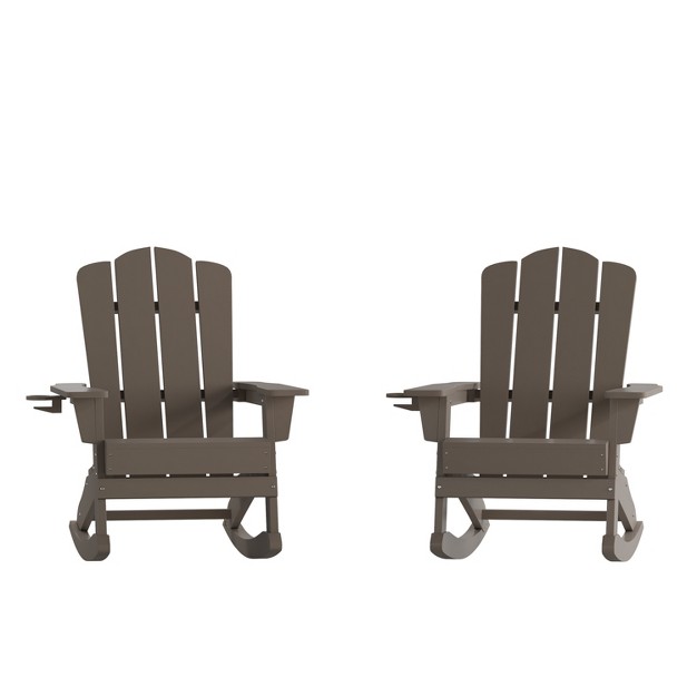 Flash Furniture Newport Hdpe Adirondack Chair With Cup Holder And Pull Out Ottoman All weather Hdpe Indoor outdoor Chair Set Of 2