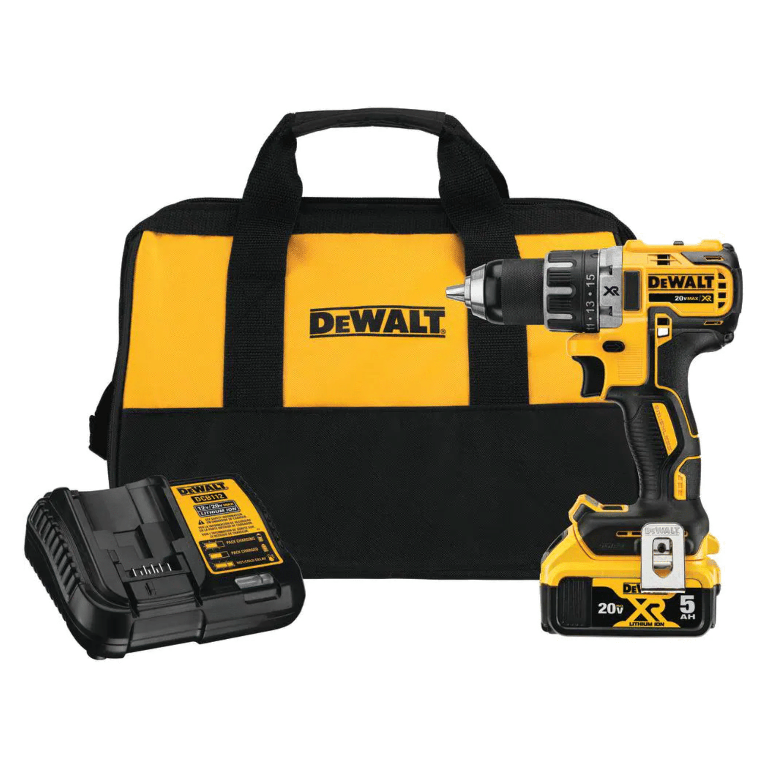 Dewalt 20V Max XR Cordless Brushless 1/2 in. Drill/Driver with (1) 20-Volt 5.0Ah Battery， Charger and Bag (DCD791P1)