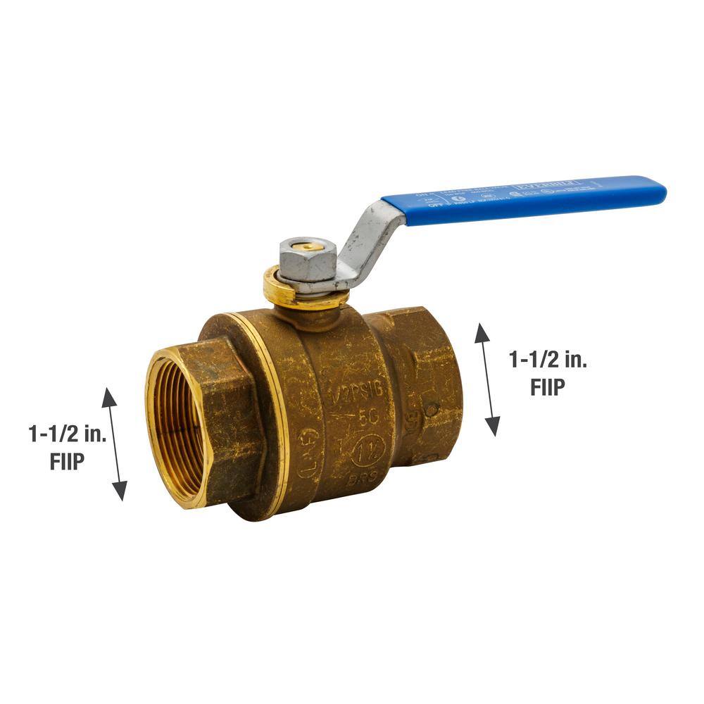 Everbilt 1-12 in. x 1-12 in. Brass FPT Full Port Threaded Ball Valve 107-407EB