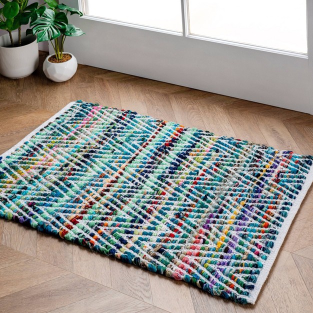 Hand Woven Chevron Eli Green Rug Nuloom