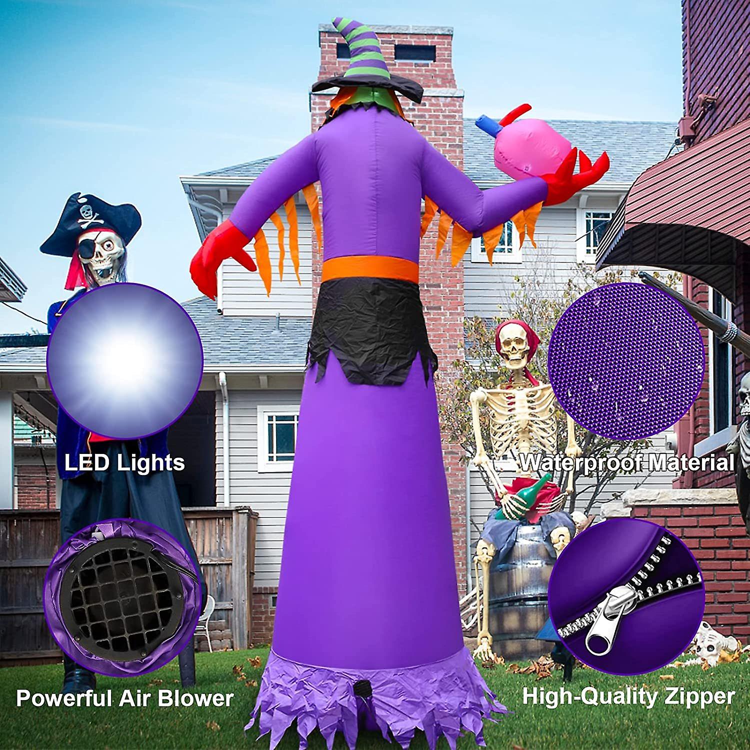 10ft Halloween Inflatables Witch Outdoor Decoration Light With 220lt Build-in Cool White Led Lights， Scary Witch Blow Up Halloween Decorations Outdoor