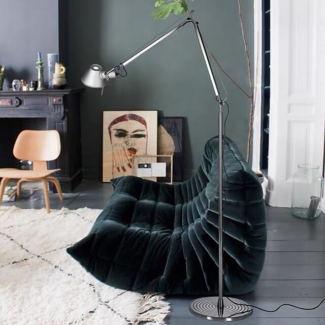 Floor Lamp Standing Lamp Adjustable Architect Swing Arm Standing Reading Lamp With Metal Base Modern Design Study Lamp With Switch For Living Room Bedroom Piano Room(Silver)