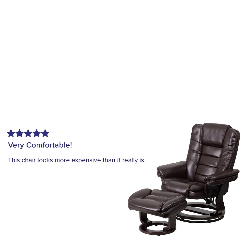 Contemporary LeatherSoft Recliner with Horizontal Stitching and Ottoman