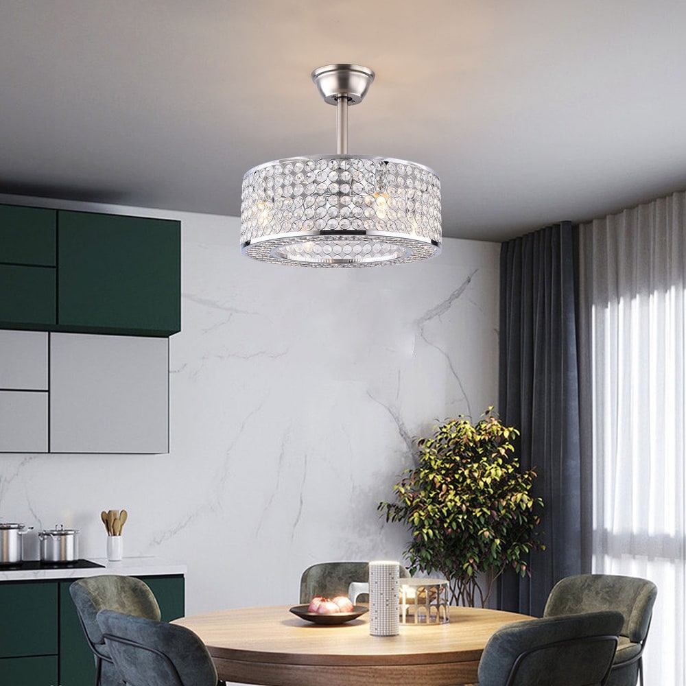 18'' Modern Silver Crystal Caged Invisible Ceiling Fan with Remote