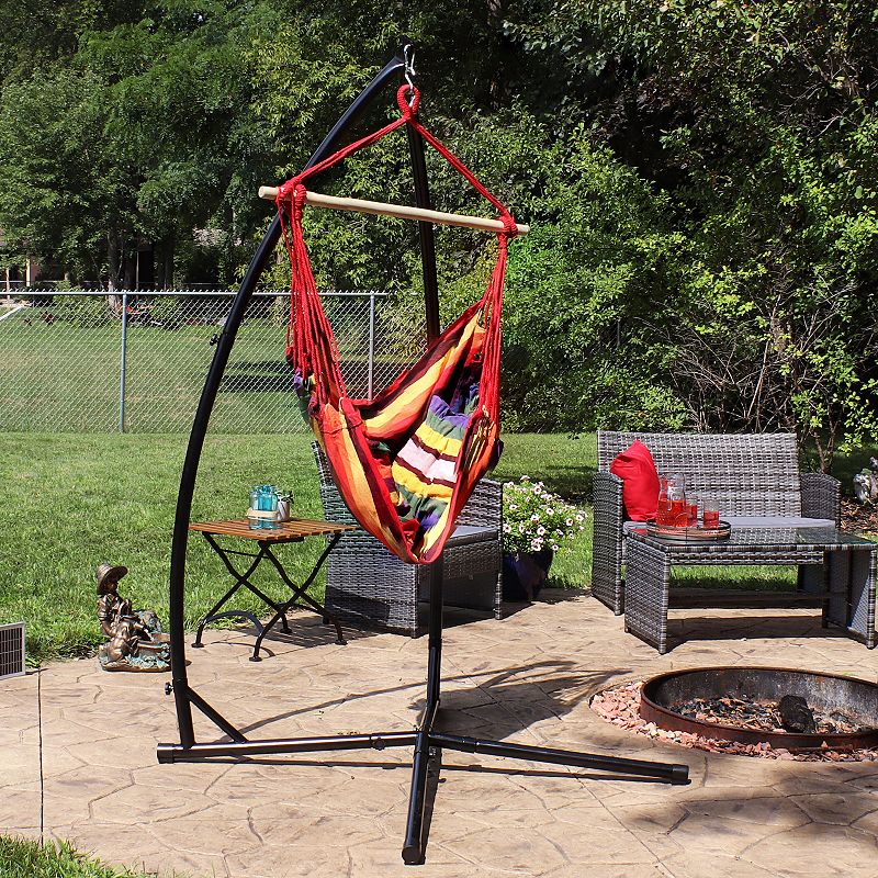 Sunnydaze Hanging Rope Hammock Chair Swing with X-Stand