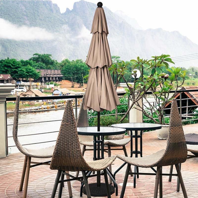 10 FT 3 Tiers Outdoor Patio Market Umbrella with Crank & Auto-tilt, Double Vented Table Umbrella for Pool Deck