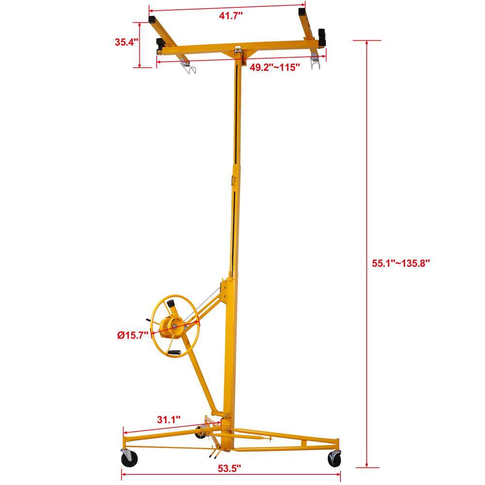 Runesay Drywall Lift Panel 11 ft. Lift Drywall Panel Hoist Jack Lifter in Yellow CON-CRET-10