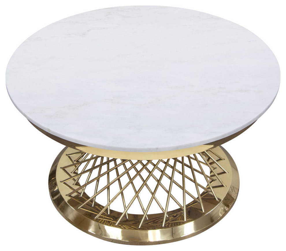 Solstice 35 quotRound Cocktail Table With Spiral Spoked Base  Gold   Contemporary   Coffee Tables   by clickhere2shop  Houzz