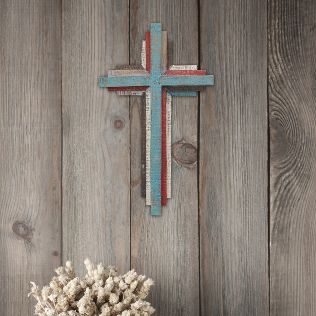 X 8 5 quot Rustic 3d Wooden Wall Cross Brown blue Stonebriar Collection