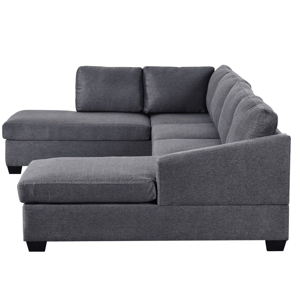 U shape Convertible Sectional Sofa Set   Large Modular Extra Wide Chaise Lounge Couch 4 Seat Sofa with Reversible Ottomans