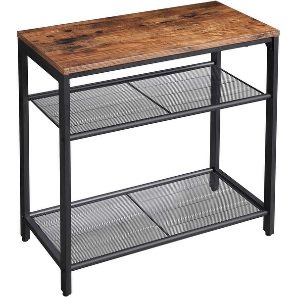 VASAGLE Metal Wood Room Side Table， 3-Tier Slim End Table with Engineered Wood and Mesh Shelves， Industrial Rustic Brown