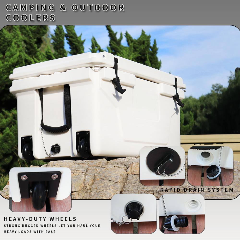 Tenleaf 65 qt. Antique White Outdoor Cooler Fish Ice Chest Box Camping Cooler Box SXB6458178