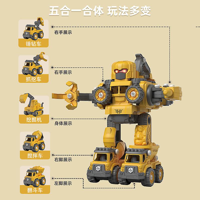 Born Pretty 5 In 1 Robot Transformation Assemble City Construction Car Disassembly Deformation Robot Truck Set Screwdriver Toys For Boy Gift