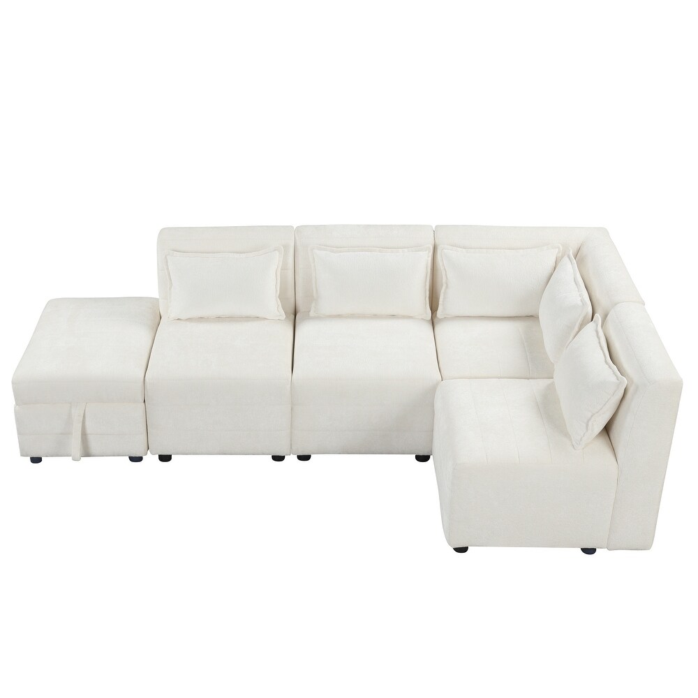 L shape Sectional Sofa Sets Chenille Corner Sofa with Ottomans