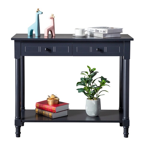 2-Tier Console Table with 2 Drawers， Sofa Table with Storage Shelves