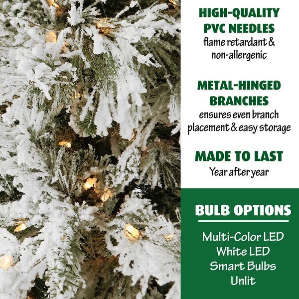 Fraser Hill Farm 12foot Flocked Snowy Pine Christmas Tree with Smart String Lighting