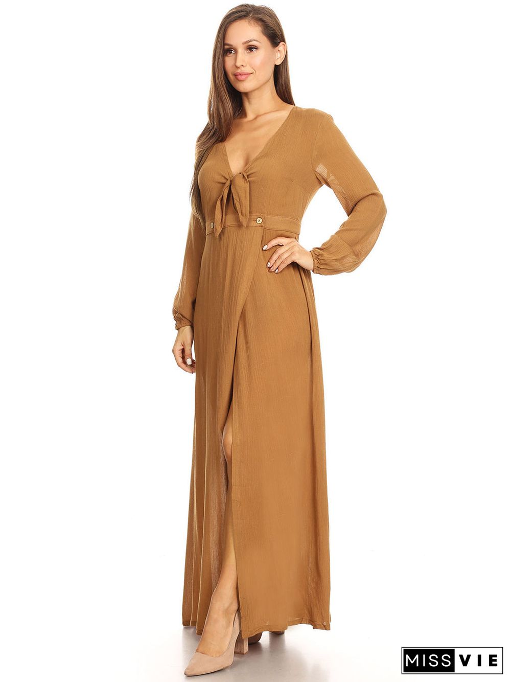 Long Sleeve V-Neck Loose Maxi Dress