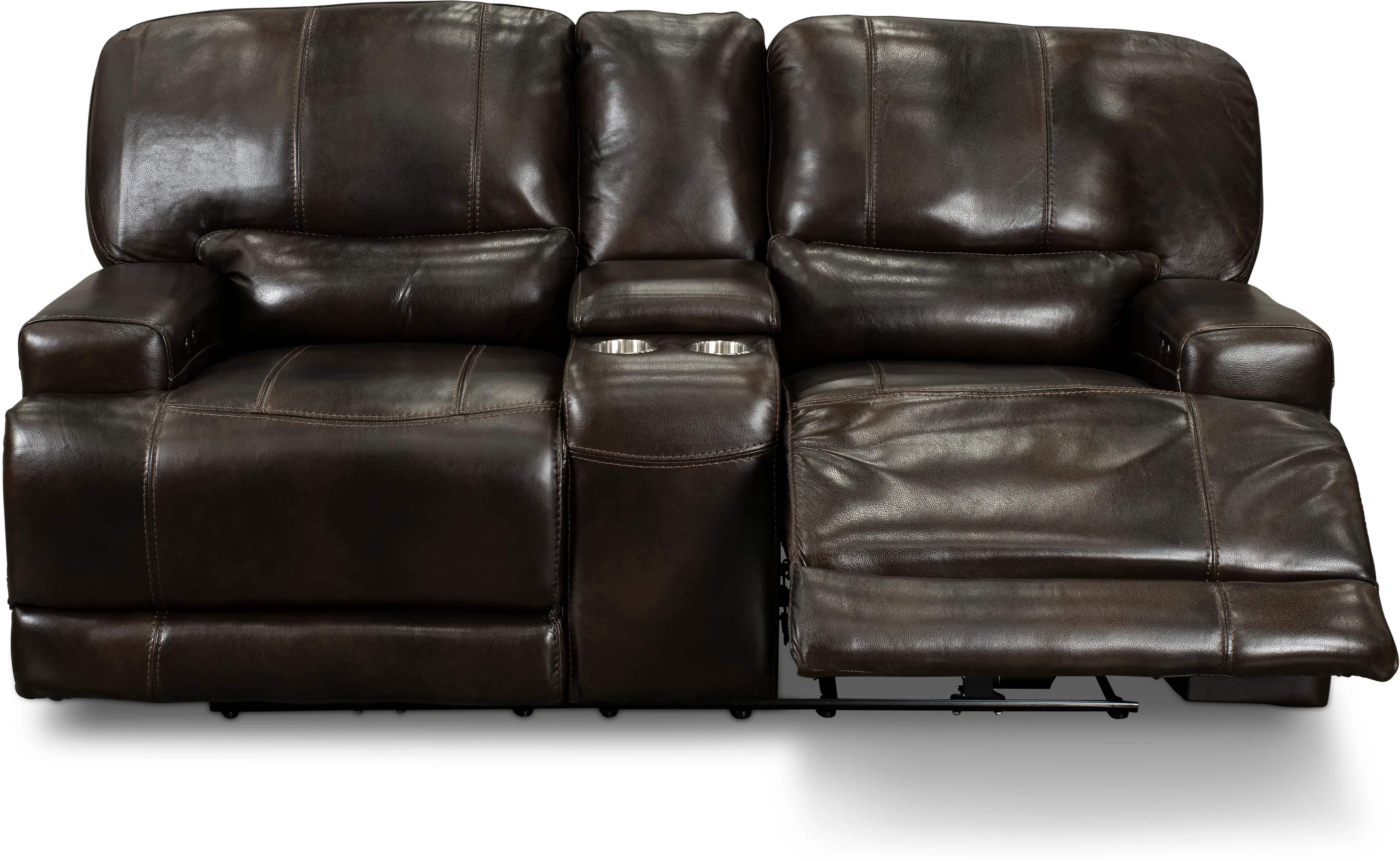 Omega Brown Leather Power Reclining Loveseat with Console