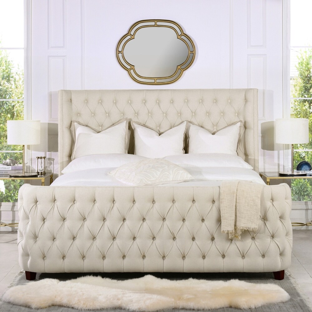 Chateau Linen Upholstered Tufted Shelter Panel Bed