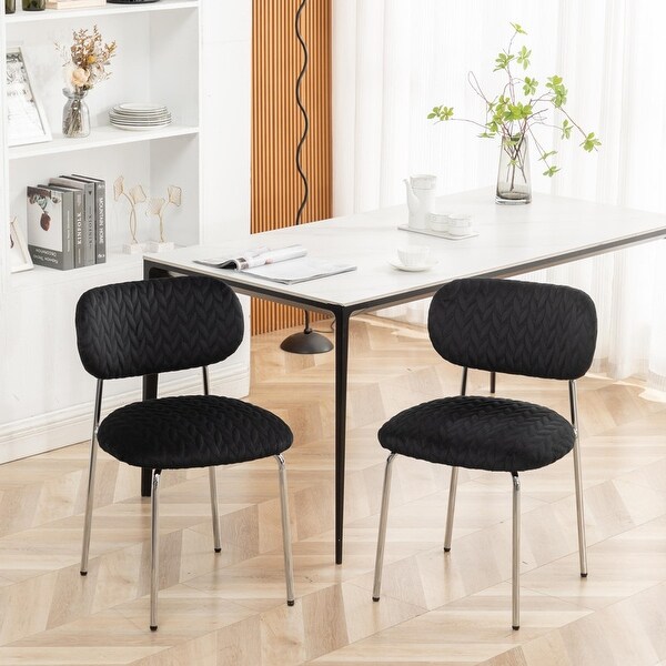 Velvet Dining Chair with Leaf Grain Ergonomic Backrest and Silver Metal Legs，Set of 2