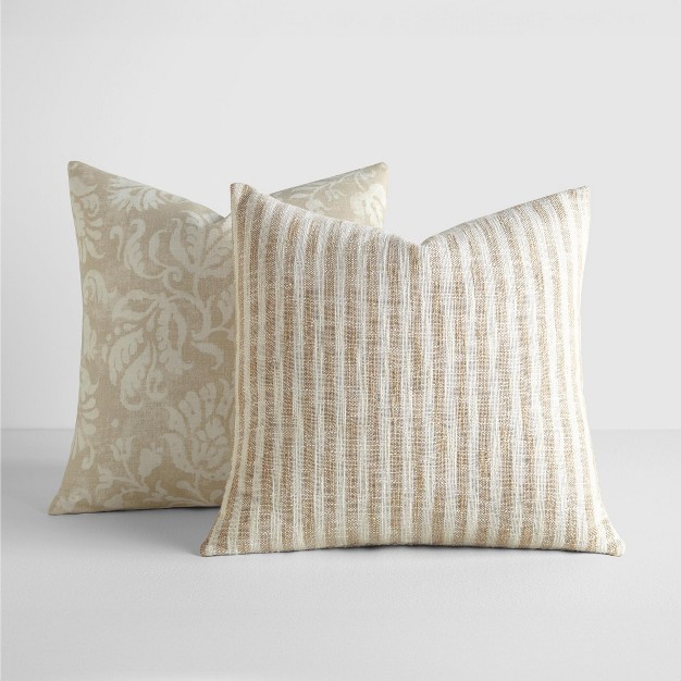 2 pack Yarn dyed Patterns Natural Throw Pillows Becky Cameron Natural Yarn dyed Bengal Stripe Distressed Floral