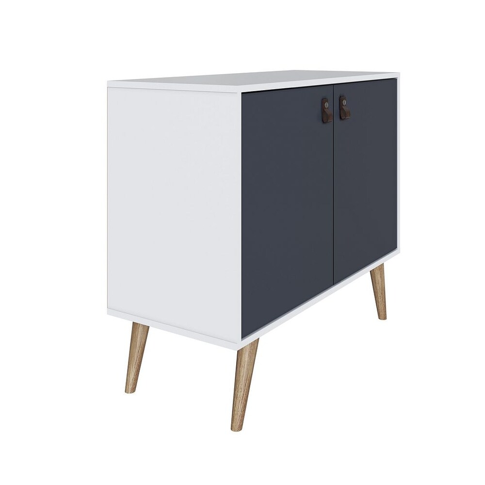 Manhattan Comfort Amber Accent Cabinet with Faux Leather Handles in Blue and Nature