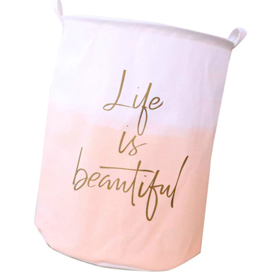 Laundry Basket Round Cotton Linen Collapsible Storage Basket Dirty Clothes Toy Organizer - Pink